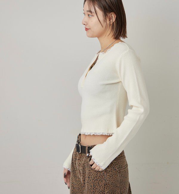  「レースレイヤードヘンリーニット」|ニット・セーター|