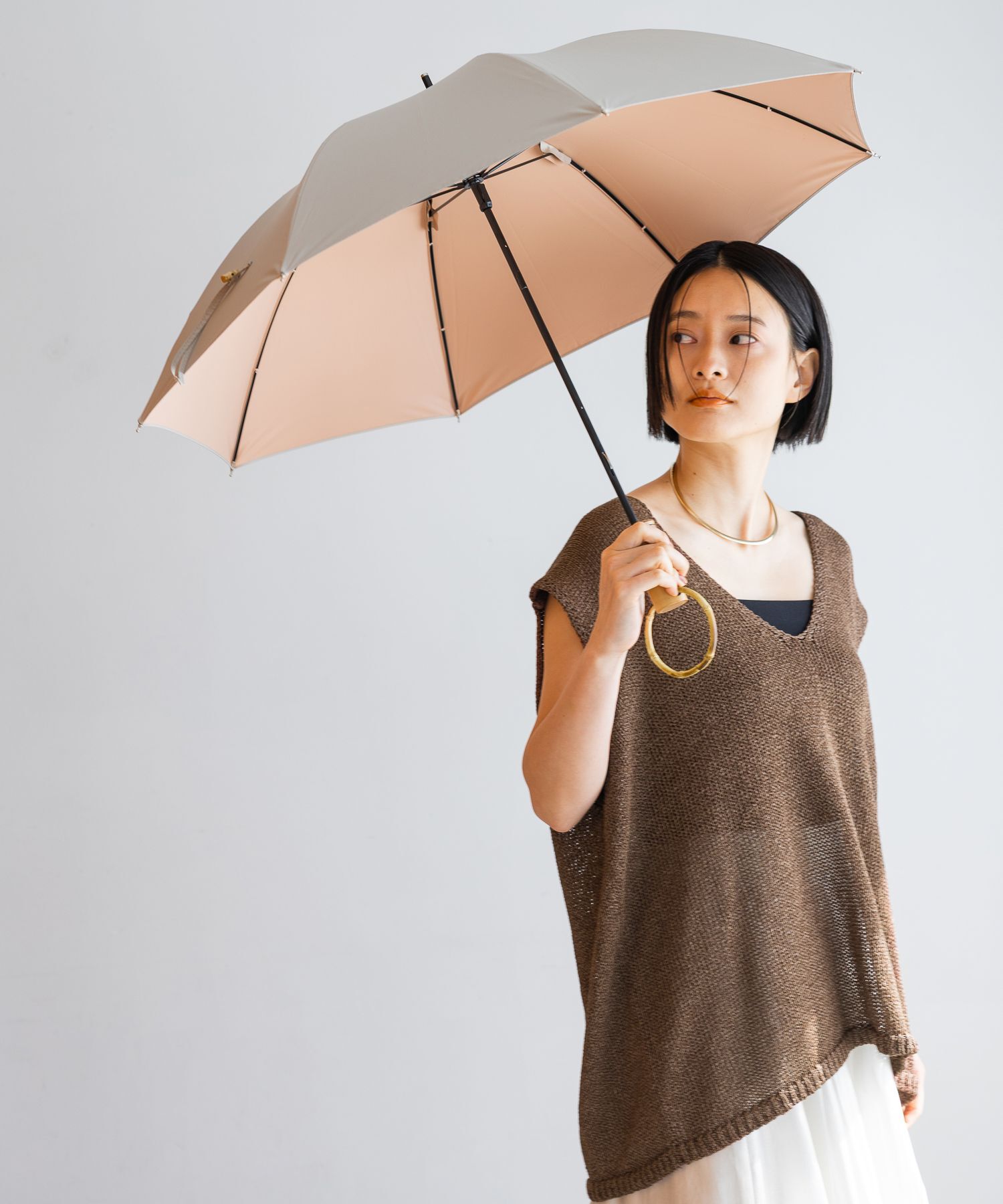  「【晴雨兼用】リングハンドルシャコウガサ」|傘|ベージュ