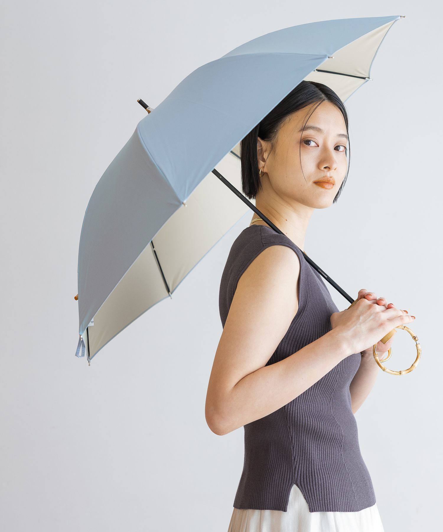  「【晴雨兼用】リングハンドルシャコウガサ」|傘|ライトブルー