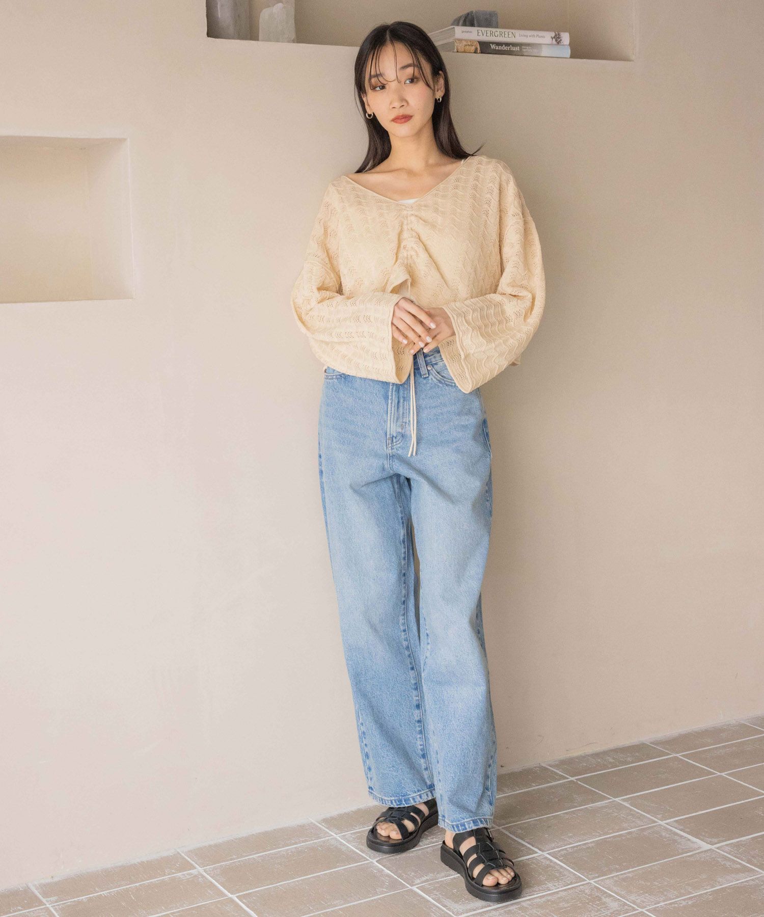 LOWRYS FARM「ワイドストレートデニムパンツ」|デニム|