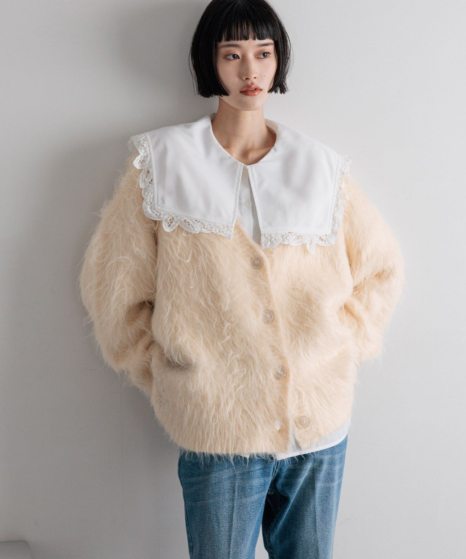 LOWRYS FARM「シャギーロングVカーディガン」|ニット・セーター|