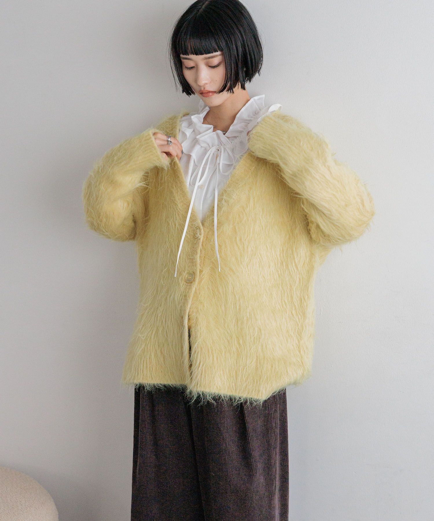 LOWRYS FARM「シャギーロングVカーディガン」|ニット・セーター|