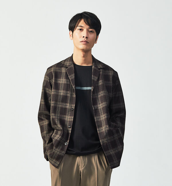 ABAHOUSE「バックナッピング/リバーチェック カバーオール シャツ」|その他|ボルドー