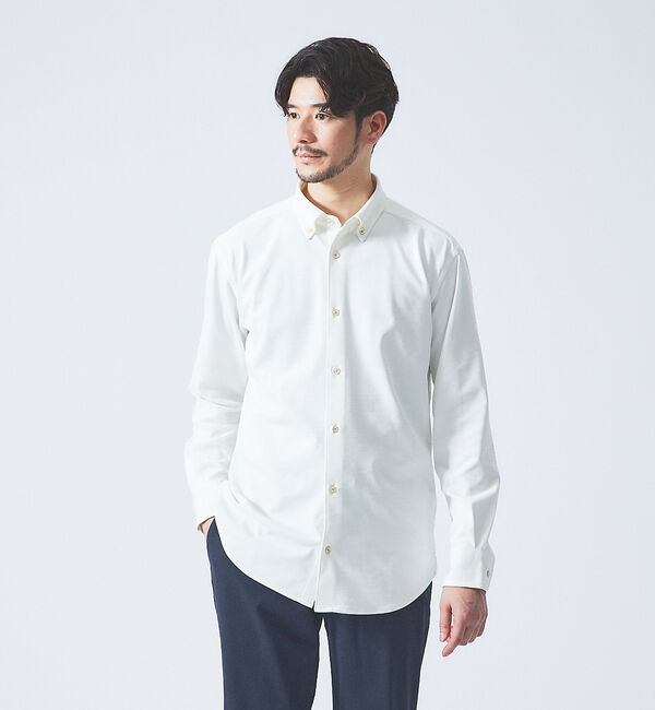 ABAHOUSE「【FLEX SHIRTS】リネンフェイス マルチストレッチ ボタンダウン ブロー」|シャツ・ブラウス|ホワイト