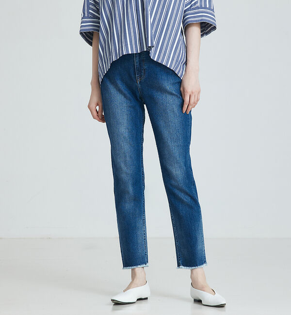 qualite「【Healthy denim】ハイライズテーパードデニム」|デニム|ブルー