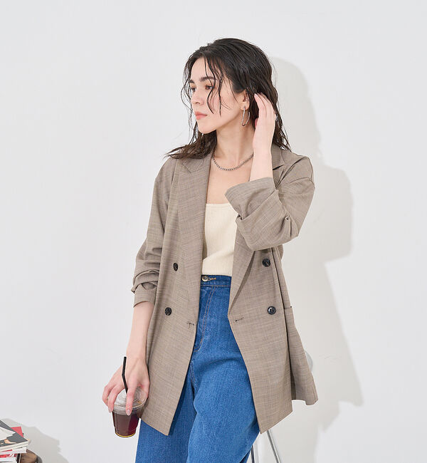 abahouse mavie「【LEE掲載・セットアップ対応】メランジ調ダブルジャケット/リネンライクジャケッ」|テーラードジャケット|