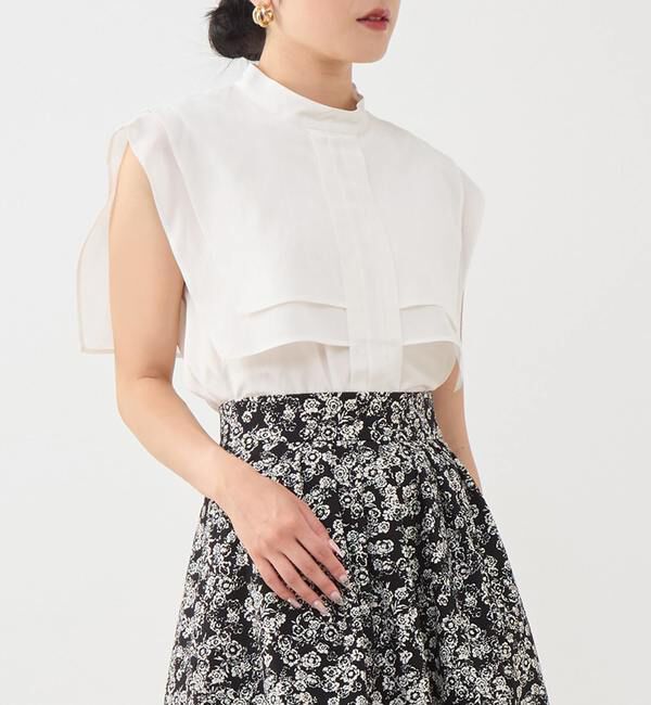 TIARA「ケープカラーノースリーブブラウス」|シャツ・ブラウス|ホワイト