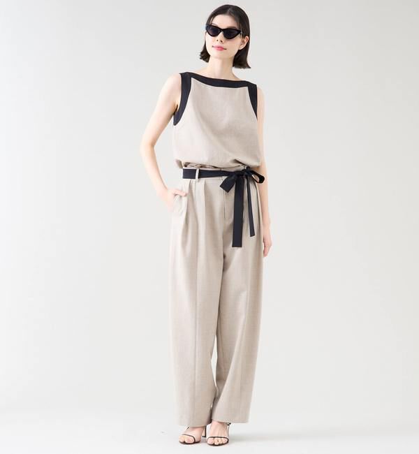 TIARA「バイカラーリボンカーブパンツ（セットアップ可）」|スラックス|