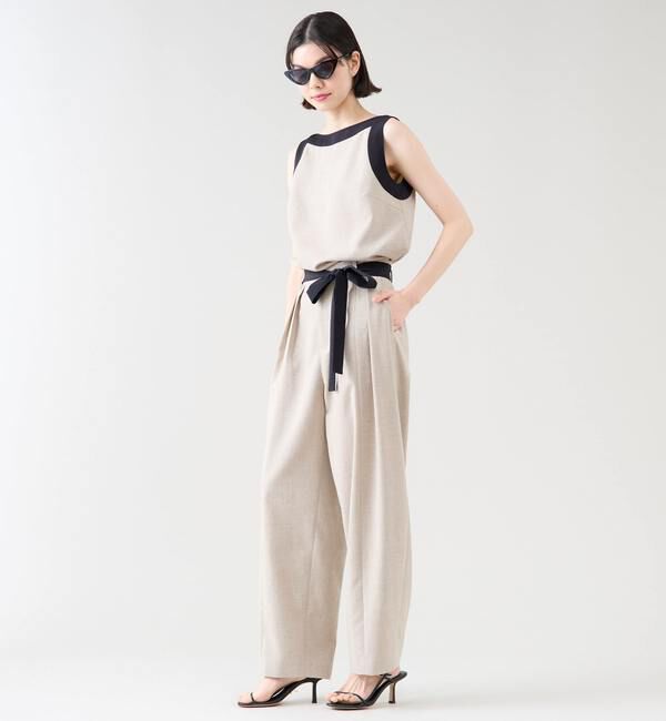 TIARA「バイカラーリボンカーブパンツ（セットアップ可）」|スラックス|