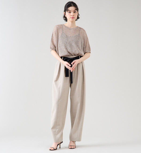 TIARA「バイカラーリボンカーブパンツ（セットアップ可）」|スラックス|