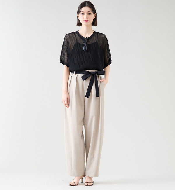 TIARA「バイカラーリボンカーブパンツ（セットアップ可）」|スラックス|