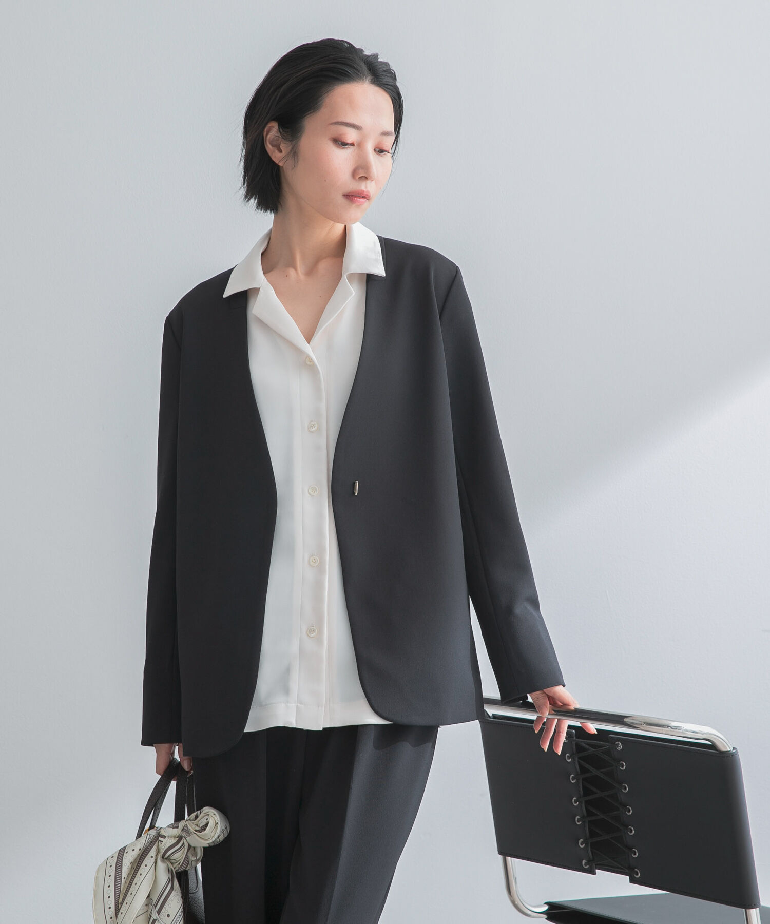 URBAN RESEARCH ROSSO「ストレッチツイルノーカラージャケット」|ノーカラージャケット|