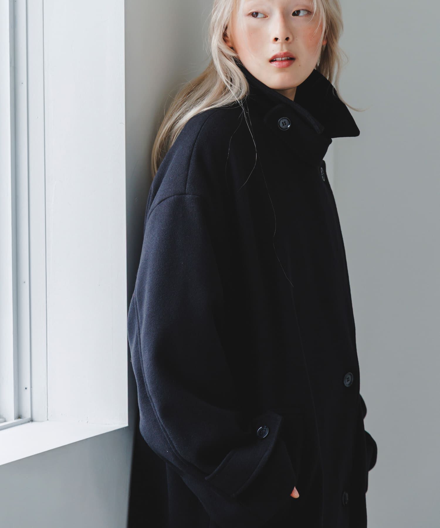  「BIGカラーミドルコート」|ノーカラーコート|