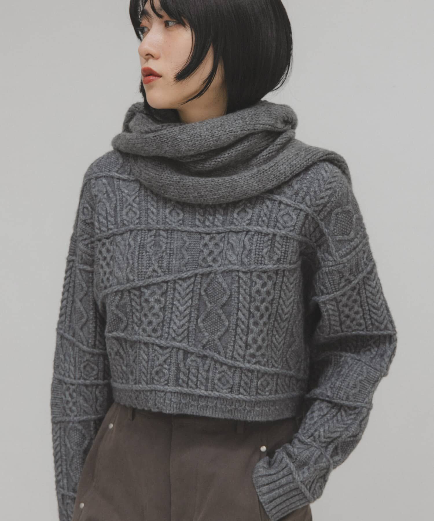  「MIXケーブルショートニット」|ニット・セーター|