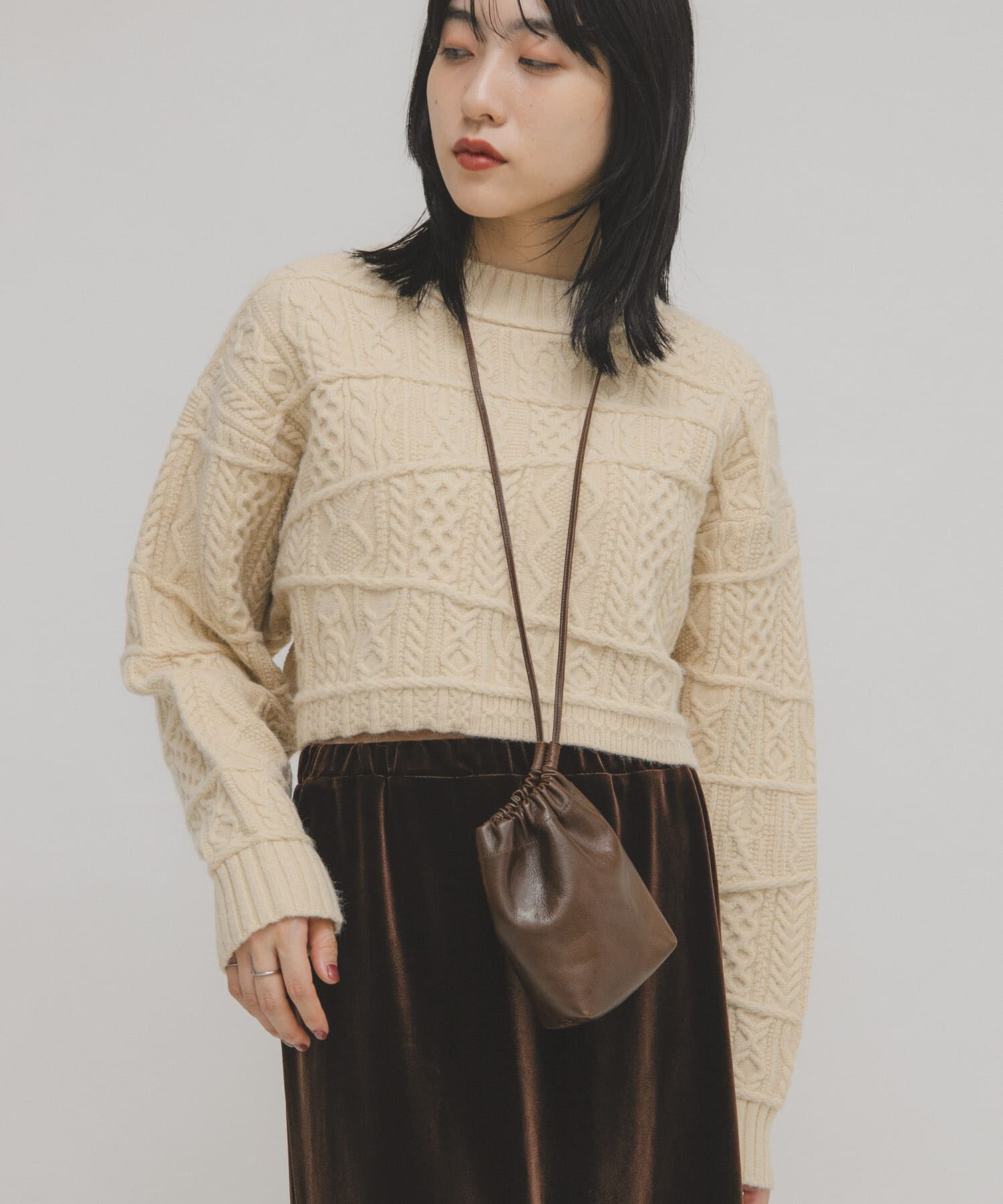  「MIXケーブルショートニット」|ニット・セーター|