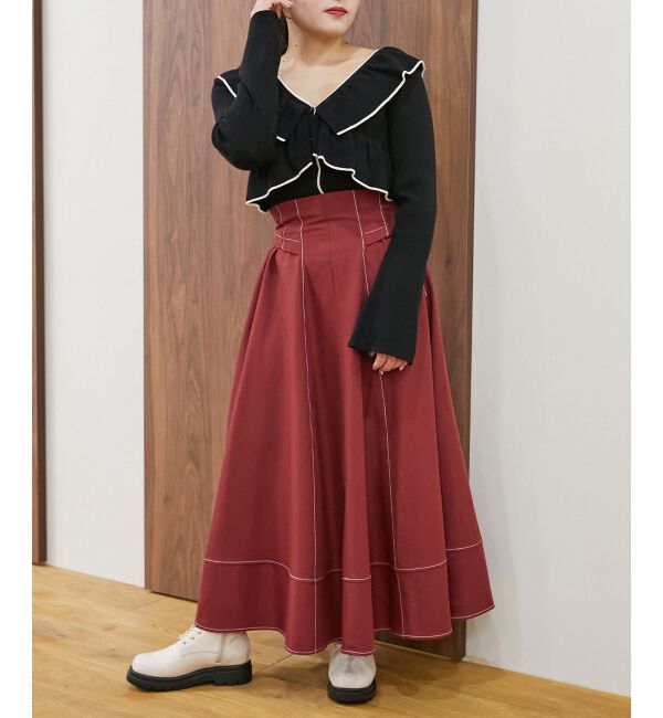 MAJESTICLEGON「ステッチフレアスカート」|フレア|ボルドー
