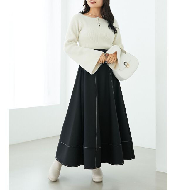 MAJESTICLEGON「ステッチフレアスカート」|フレア|ブラック