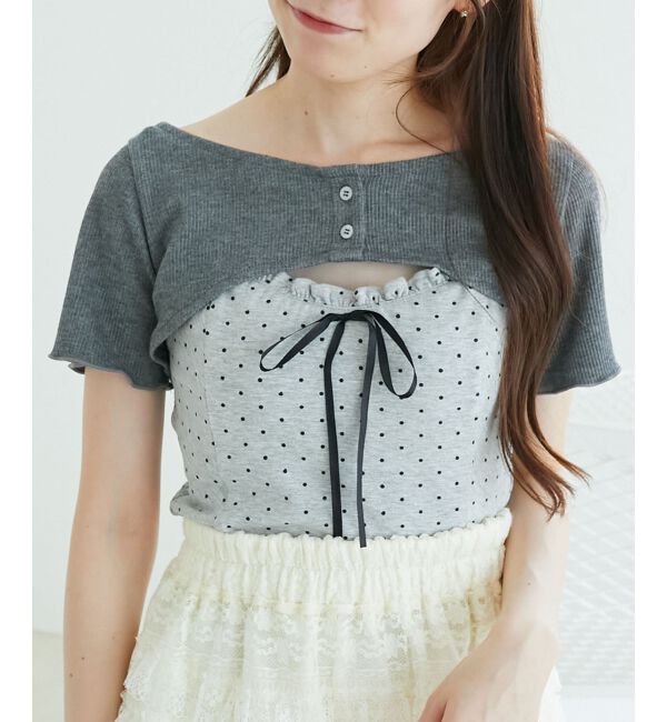  「フリルキャミ&times;トップスセット」|Tシャツ・カットソー|L/ｸﾞﾚｰ柄