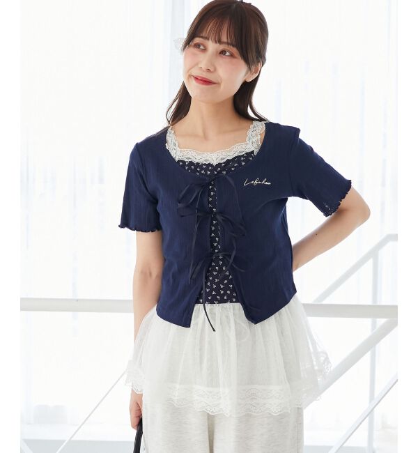  「ペプラムキャミセットカットカーデ」|カーディガン|ネイビー柄