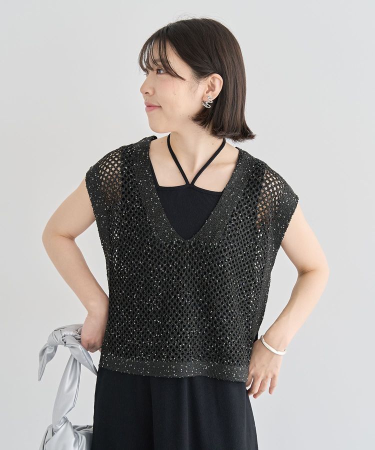 Green Parks「SET2点ラメメッシュベスト+リブワンピース」|ワンピース|