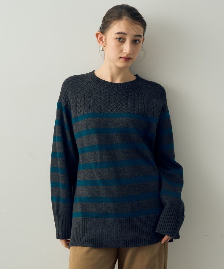 YECCA VECCA「ケーブル&times;ボーダーニット」|ニット・セーター|