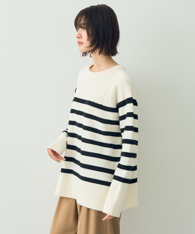 YECCA VECCA「ケーブル&times;ボーダーニット」|ニット・セーター|