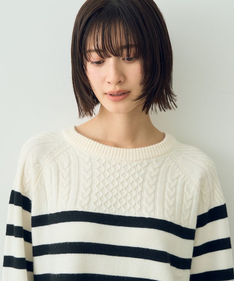 YECCA VECCA「ケーブル&times;ボーダーニット」|ニット・セーター|