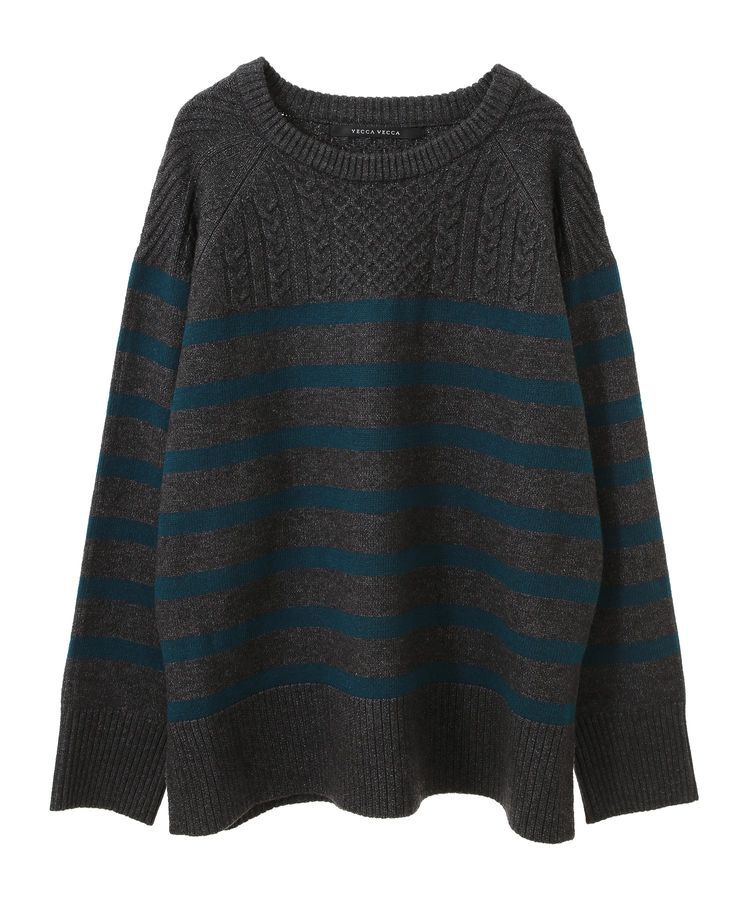 YECCA VECCA「ケーブル&times;ボーダーニット」|ニット・セーター|
