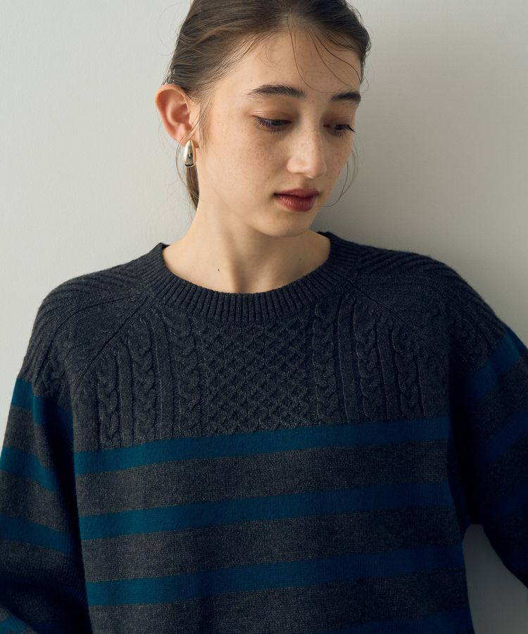 YECCA VECCA「ケーブル&times;ボーダーニット」|ニット・セーター|