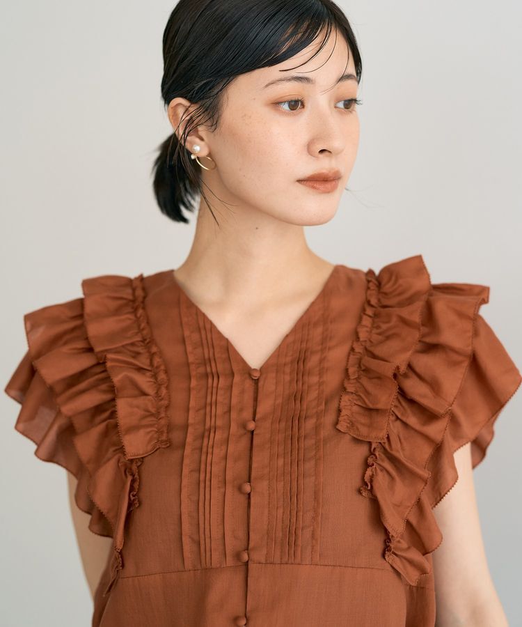 YECCA VECCA「ラッフルVネックブラウス」|シャツ・ブラウス|