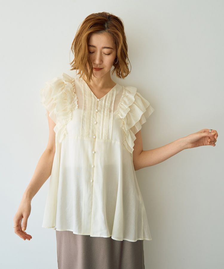 YECCA VECCA「ラッフルVネックブラウス」|シャツ・ブラウス|