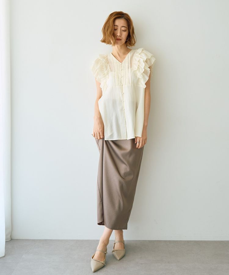 YECCA VECCA「ラッフルVネックブラウス」|シャツ・ブラウス|