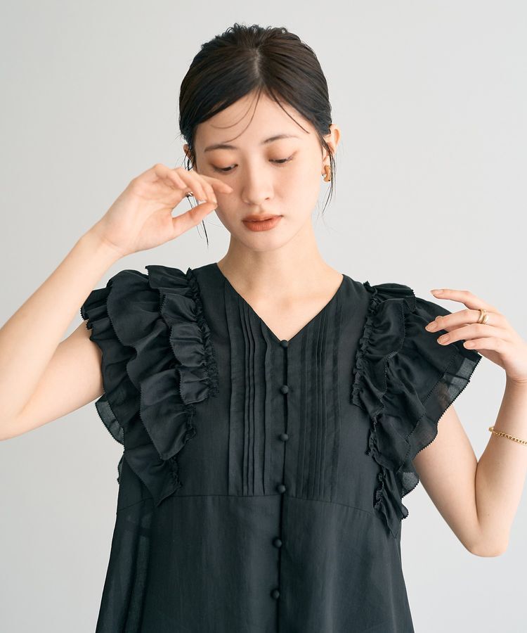 YECCA VECCA「ラッフルVネックブラウス」|シャツ・ブラウス|