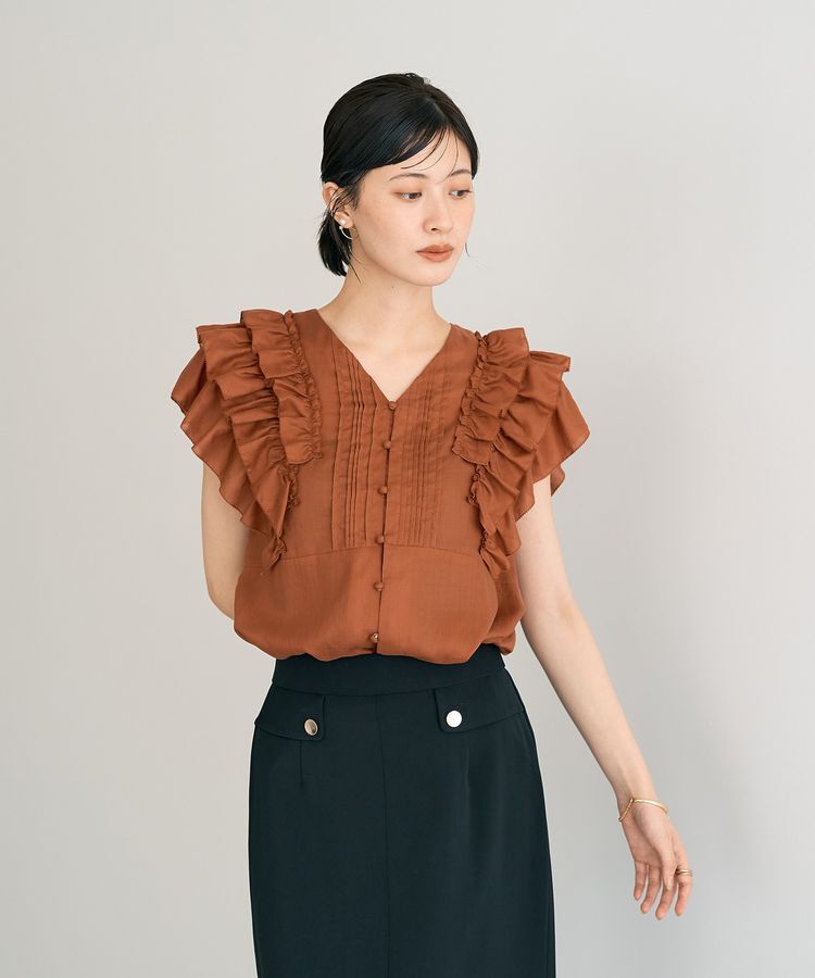 YECCA VECCA「ラッフルVネックブラウス」|シャツ・ブラウス|