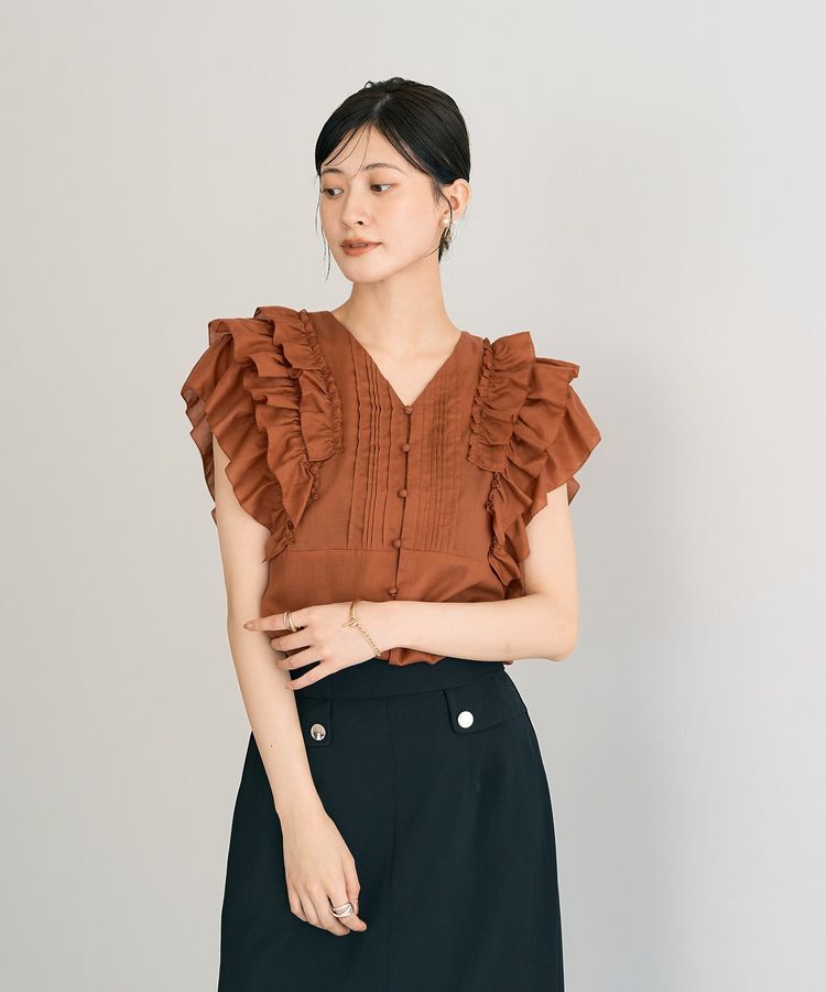 YECCA VECCA「ラッフルVネックブラウス」|シャツ・ブラウス|