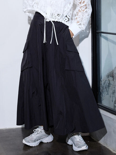 GARAGE OF GOOD CLOTHING「ナイロンフレアスカート」|フレア|Black