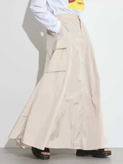 GARAGE OF GOOD CLOTHING「ナイロンフレアスカート」|フレア|Gray Beige