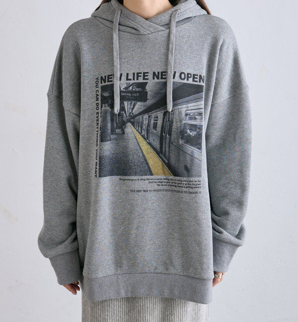  「フォトプリント裏毛パーカー」|プルオーバー|