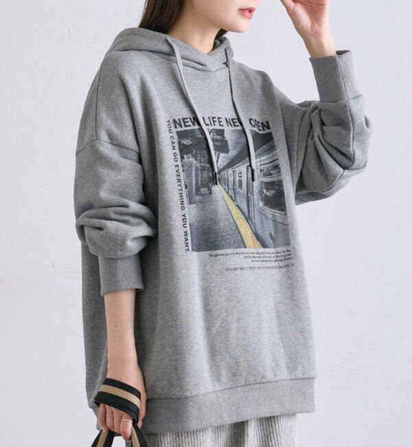  「フォトプリント裏毛パーカー」|プルオーバー|