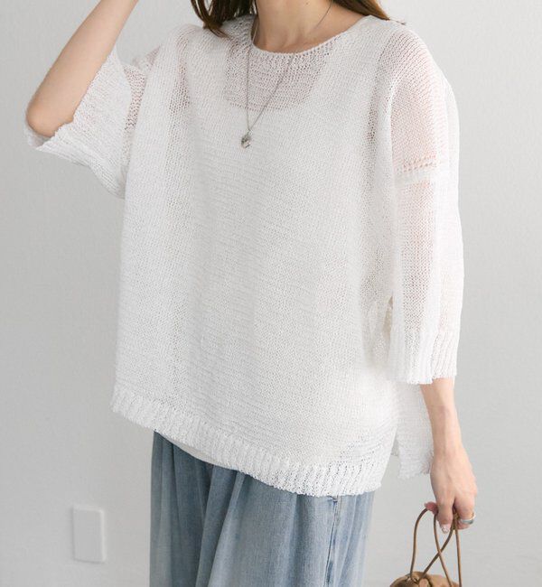  「テープヤーンハーフスリーブニットプルオーバー」|ニット・セーター|