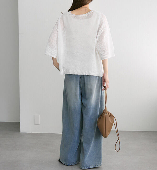  「テープヤーンハーフスリーブニットプルオーバー」|ニット・セーター|