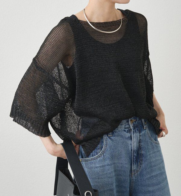  「テープヤーンハーフスリーブニットプルオーバー」|ニット・セーター|