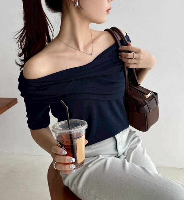  「オフショルにもなる/クロストップス」|プルオーバー|ネイビー