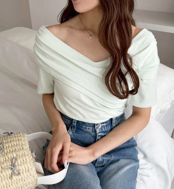  「オフショルにもなる/クロストップス」|プルオーバー|ミント