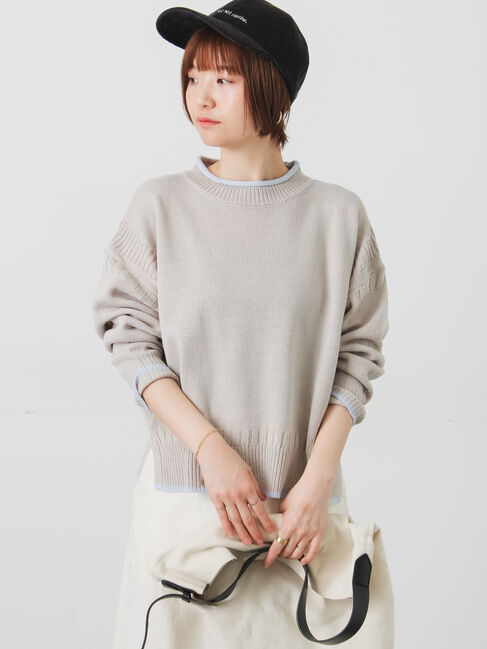 Lugnoncure「配色ガンジー風ニット」|ニット・セーター|グレー