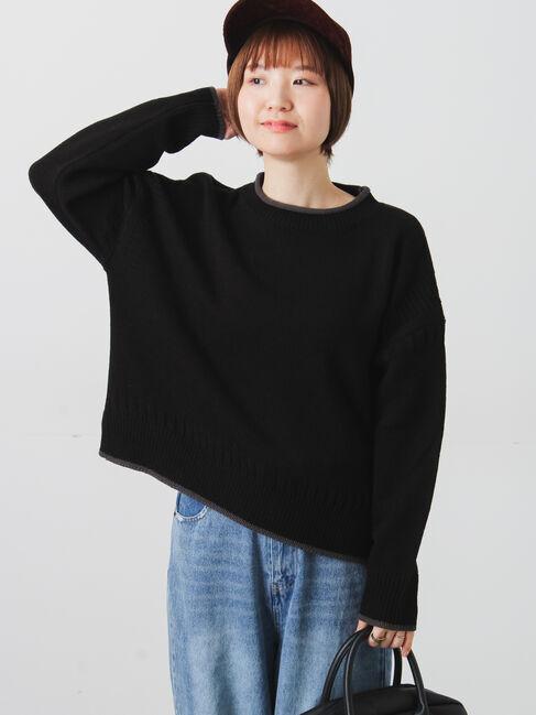 Lugnoncure「配色ガンジー風ニット」|ニット・セーター|ブラック