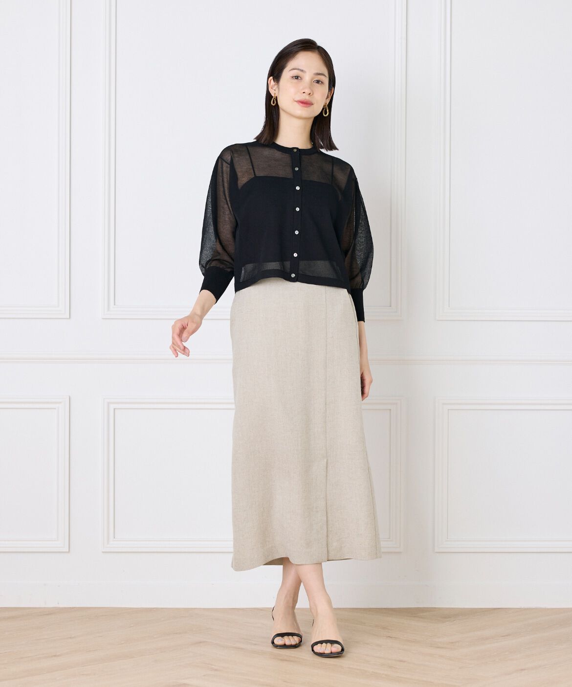 INED「《大きいサイズ》シアーニットカーディガン」|カーディガン|