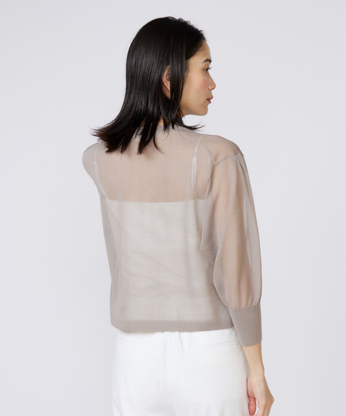 INED「《大きいサイズ》シアーニットカーディガン」|カーディガン|