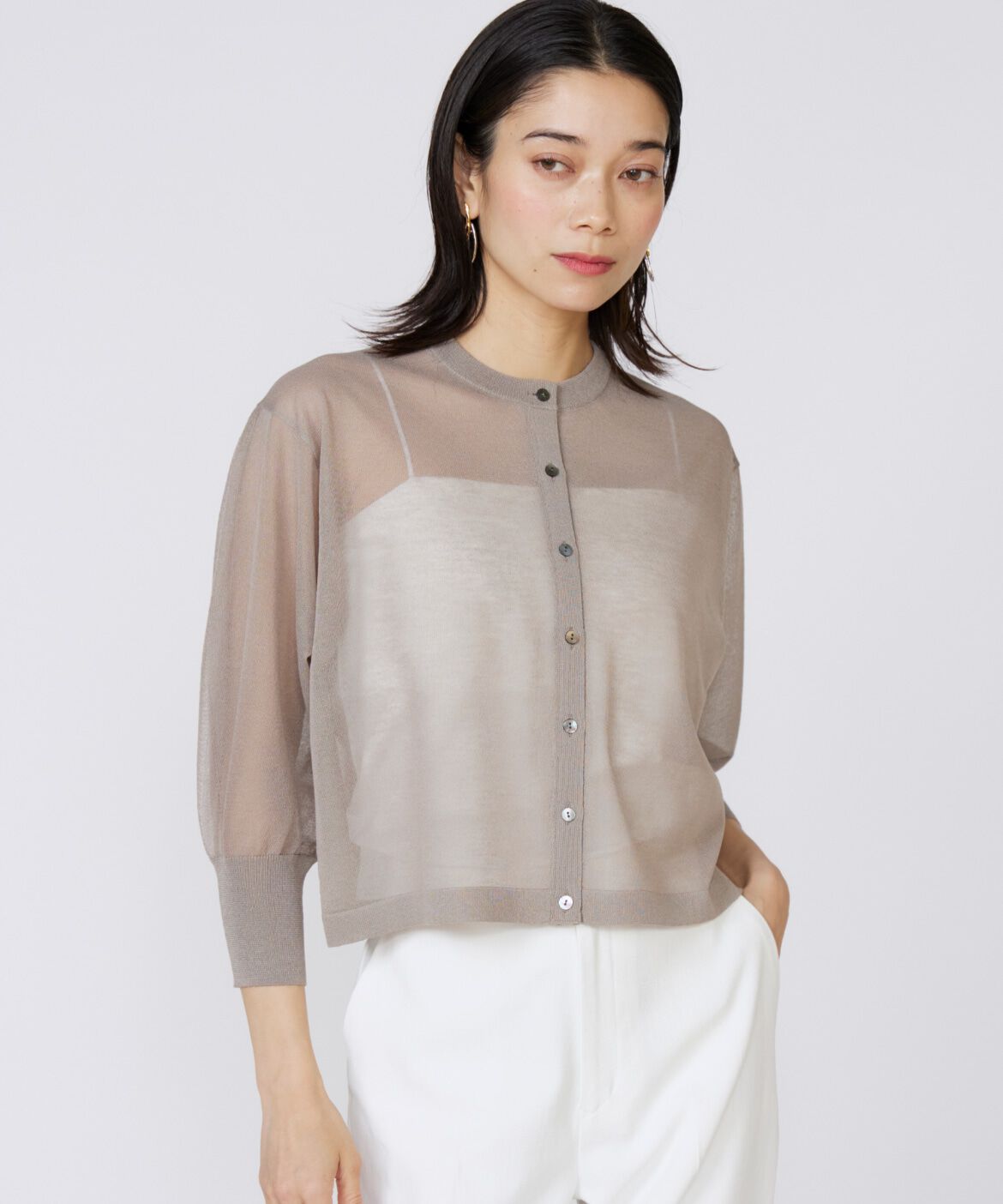 INED「《大きいサイズ》シアーニットカーディガン」|カーディガン|ミディアムグ 2