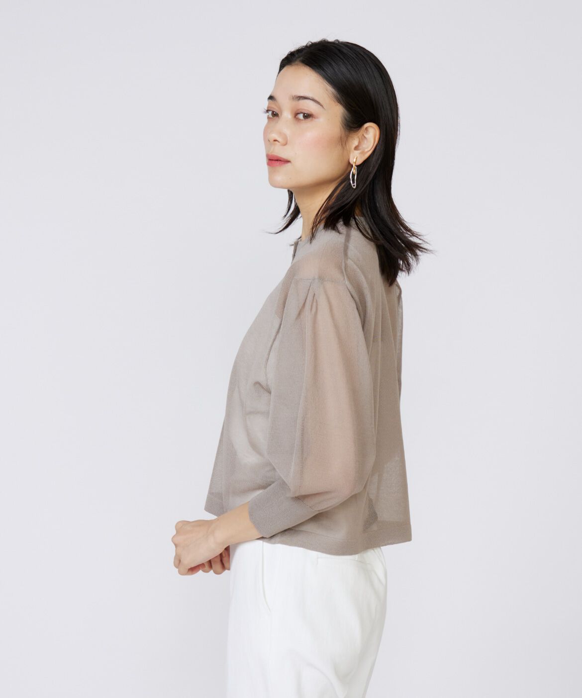 INED「《大きいサイズ》シアーニットカーディガン」|カーディガン|